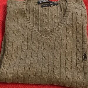 Ralph Lauren V-Neck Cable Knit Sweater Vest in Tan